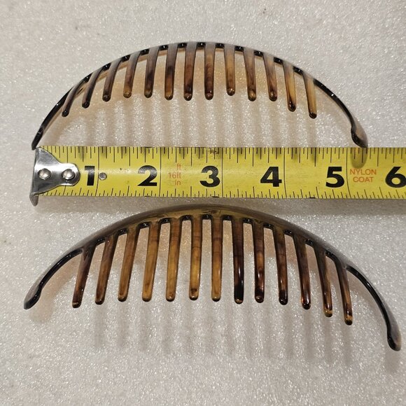 2 VTG Goody French Hair Combs Brown Faux Tourtoise Shell Amber Brown Twist Updo - Picture 8 of 10